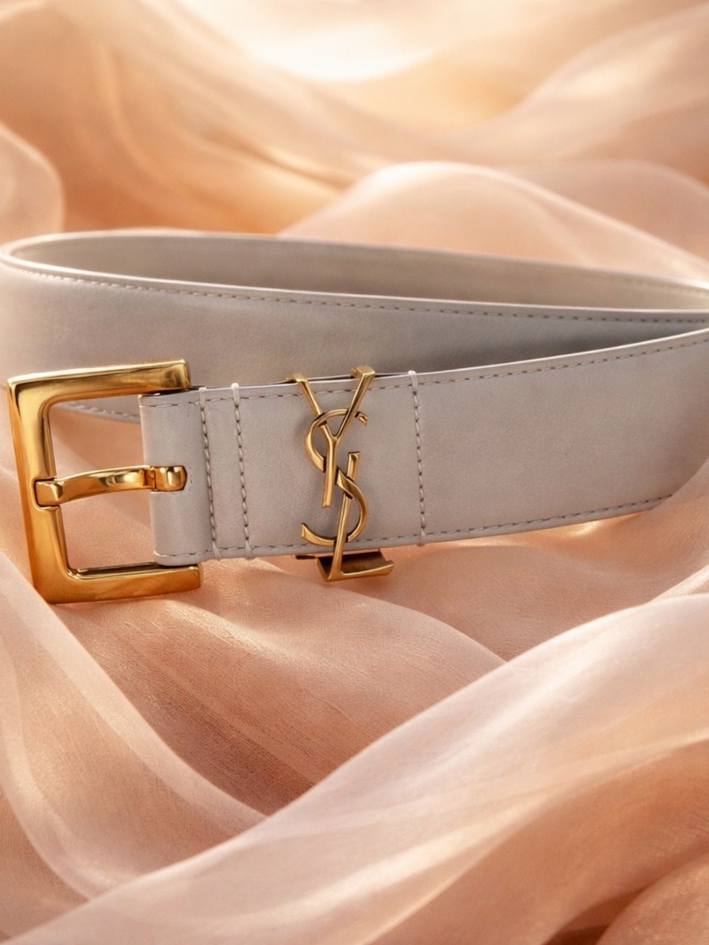 Saint Laurent Off White Leather Belt with Gold YSL Hardware - L/XL - Picture 2 of 6